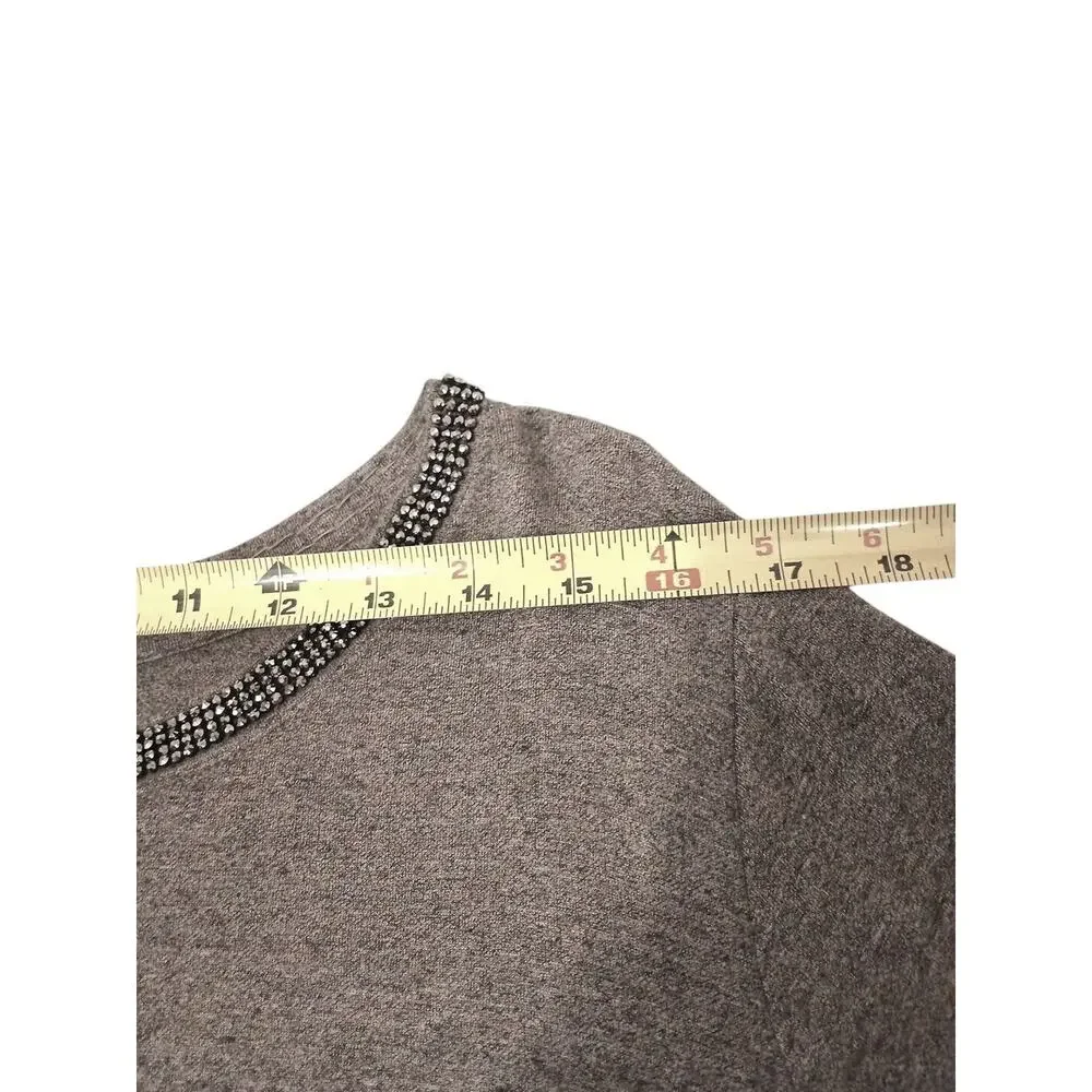 VNT Beaded Neck Top Sz XL Brown Short Sleeve Office Workwear Modest Classy Glam - Picture 7 of 13